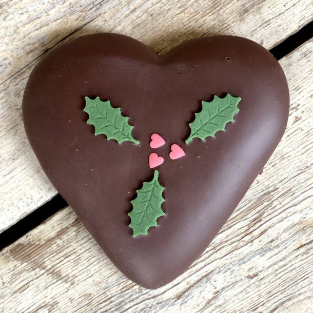 Honningkage hjerter med gte mrk chokolade 60% og guld, 3 stk 