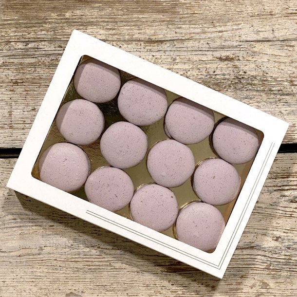 Box med 12 stk. Macarons - Lyselilla/Solbr