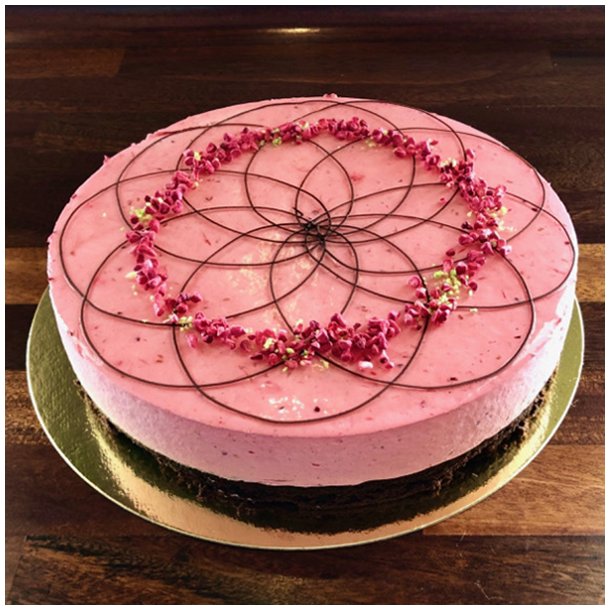 Hindbr-ribsmousse lagt med chokoladekage til 12 pers.