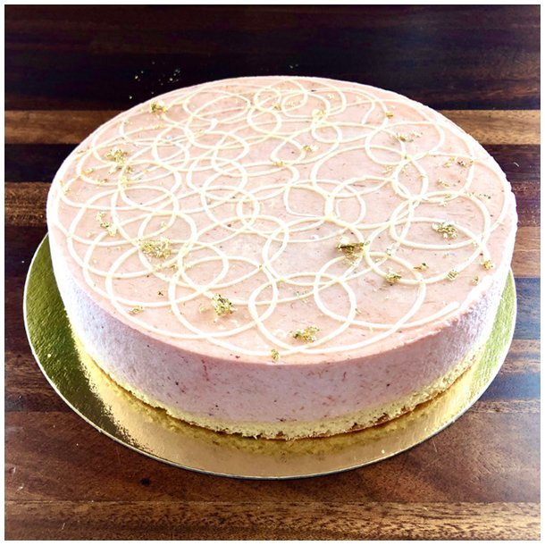 Jordbr-rabarbermousse lagt med vaniljebunde til 12 pers.