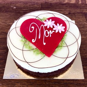 Passions mousse p chokoladekage med hjerte (inkl. valgfrit navn) til 5 pers.