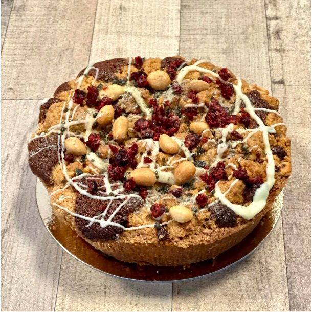 ble-lakridscrumble trte med saltede peanuts, hvid chokolade og tranebr til 5 pers.