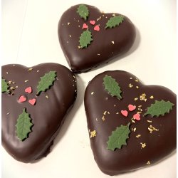Honningkage hjerter med gte mrk chokolade 60% og guld, 3 stk 